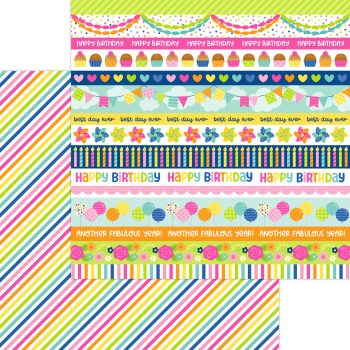 Papel 12×12 – Cupcakes & candles – stripes of streamers